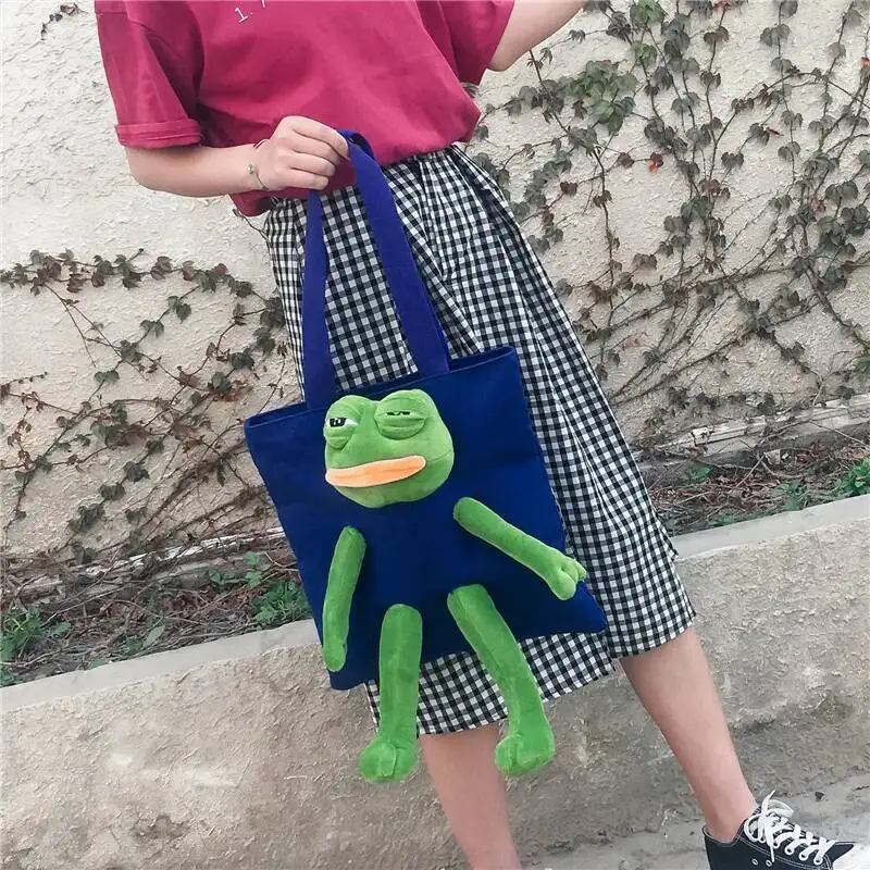Sad Frog Japanese And Korean Cartoon Art Personality Canvas Bag Cute Plush Doll Portable Messenger Bag Girls Handbag
