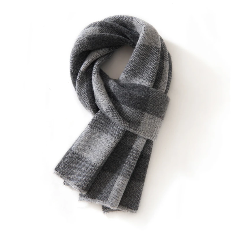 High End 100% Wool Classic Grid Business Leisure Mens Scarf Winter Keep Warm Scarf Outdoor High Quality Neck Cover Scarf