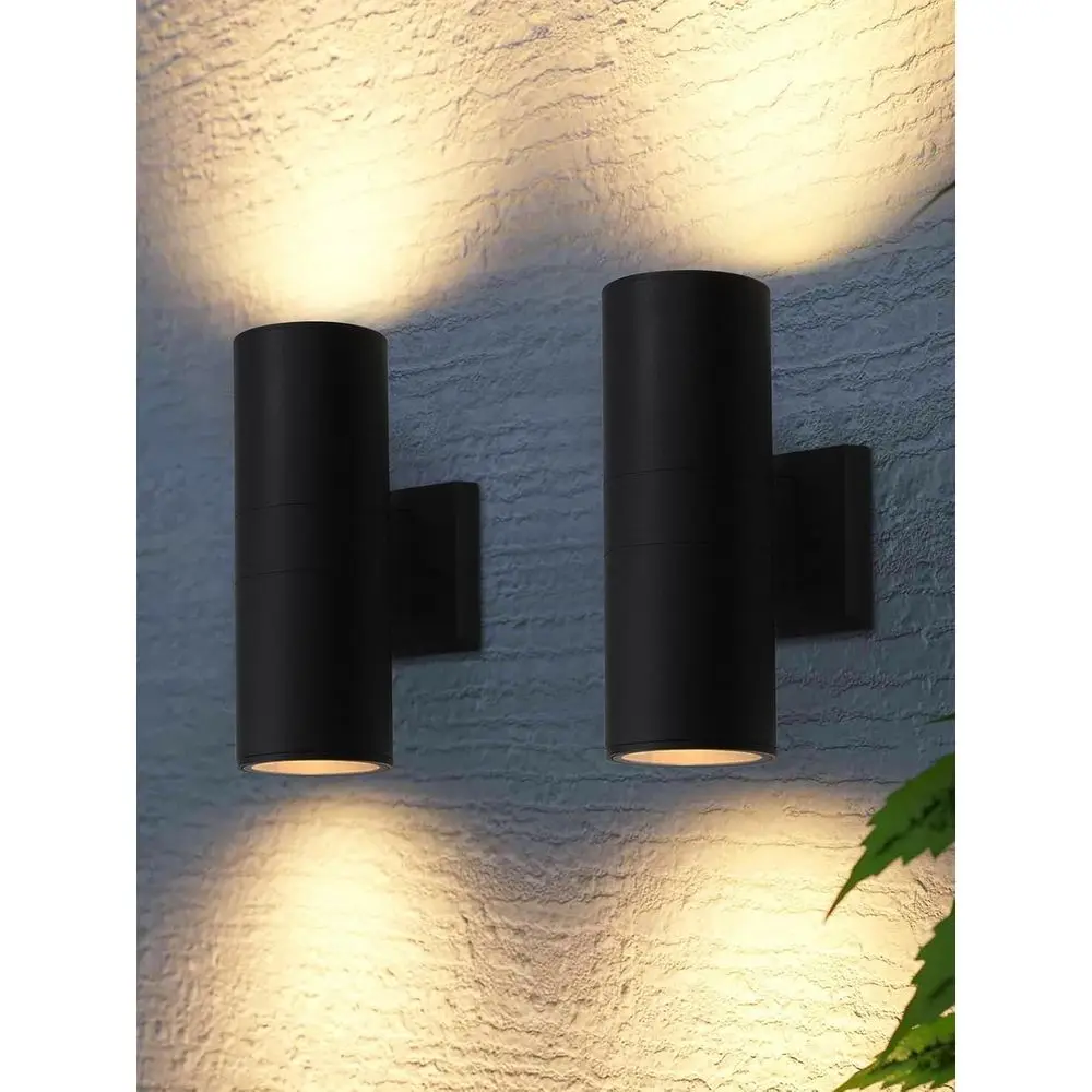 

12 Outdoor Cylinder Wall Lights, Waterproof Matte Black Sconce, E26 Base, Up/Down Lighting, Pack of 2
