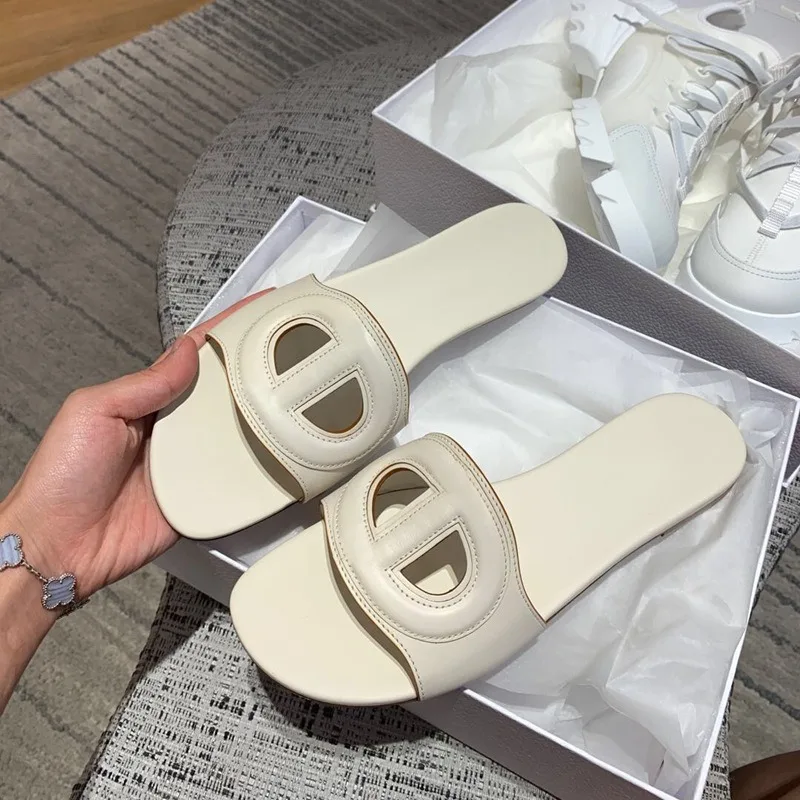 

Summer New Women Shoes Luxury Genuine Leather Flat Slippers for Woman Fashion Vacation Casual Shoes Designer Shoes Zapatos Mujer