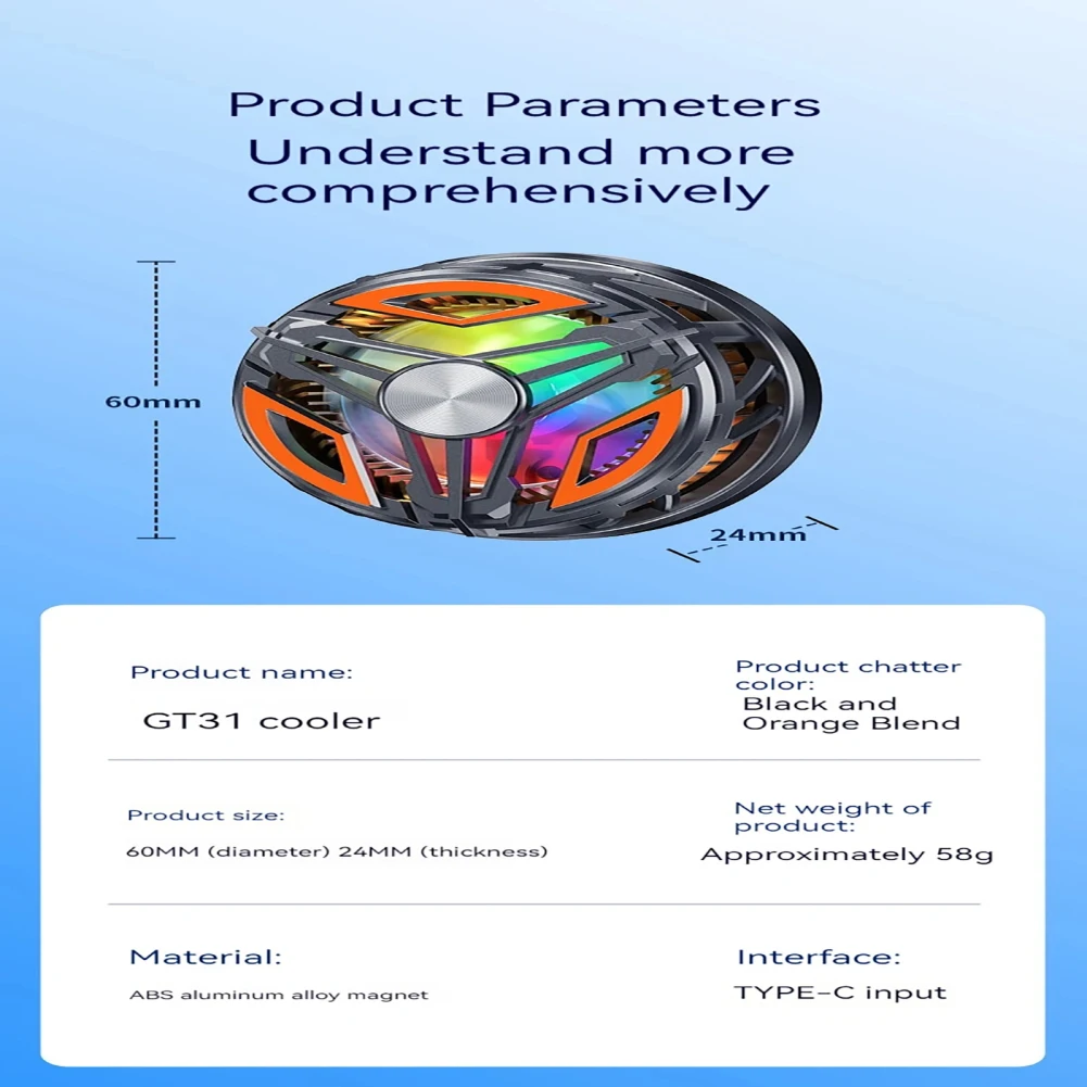 GT31 Magnetic Phone Cooler Portable Phone Semiconductor Radiator Mobile Gaming Video Streaming Phone Fan