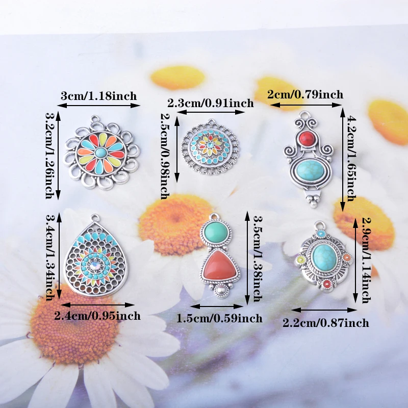 12 Stück/Los Legierung Antik Silberfarbene Feder Emaille Blumen Acryl Charms Schmuckzubehör Ohrringe Anhänger – Detail 4
