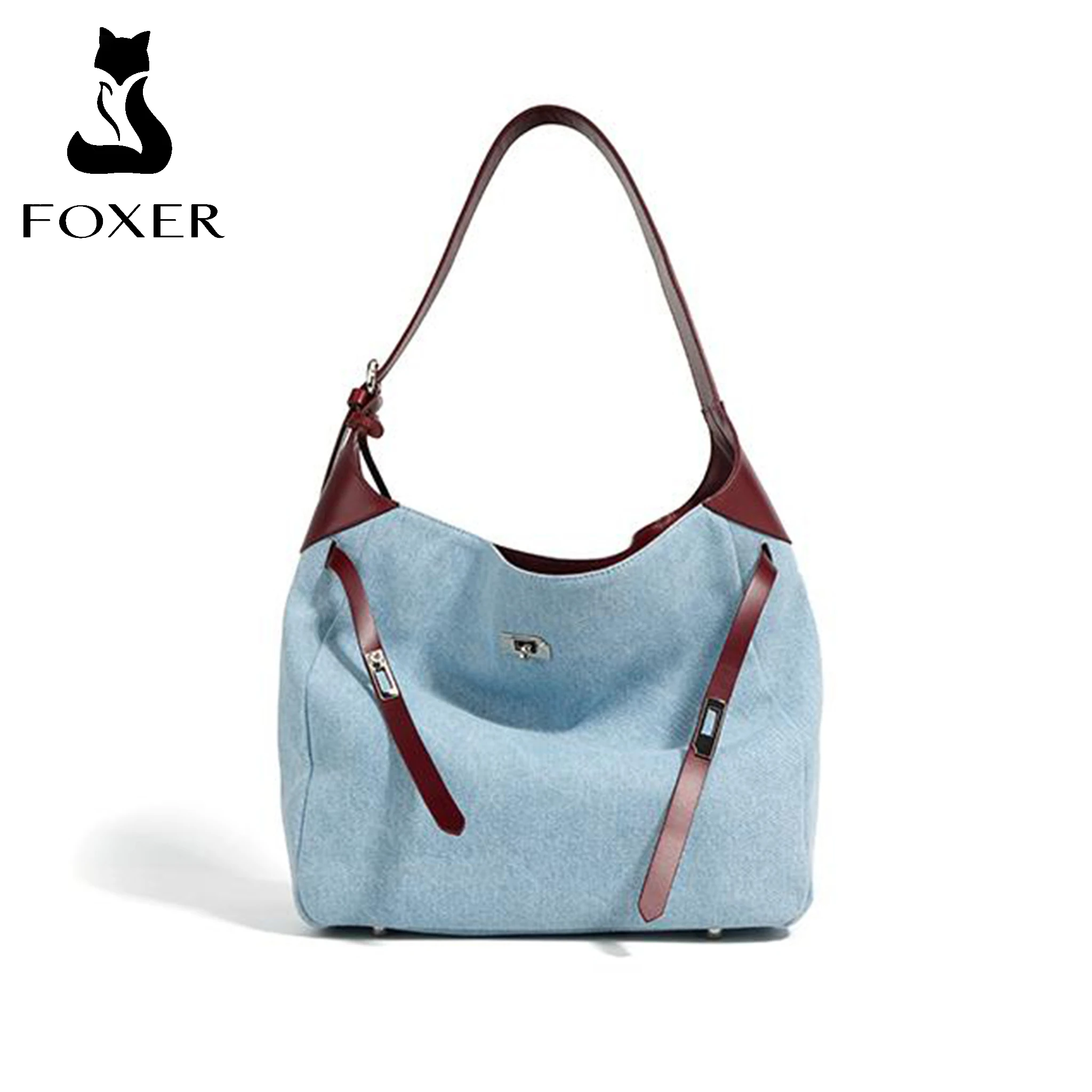 FOXER Women Fashion Denim Shoulder Bag Large Capacity Handbag Tote Hobo for Lady