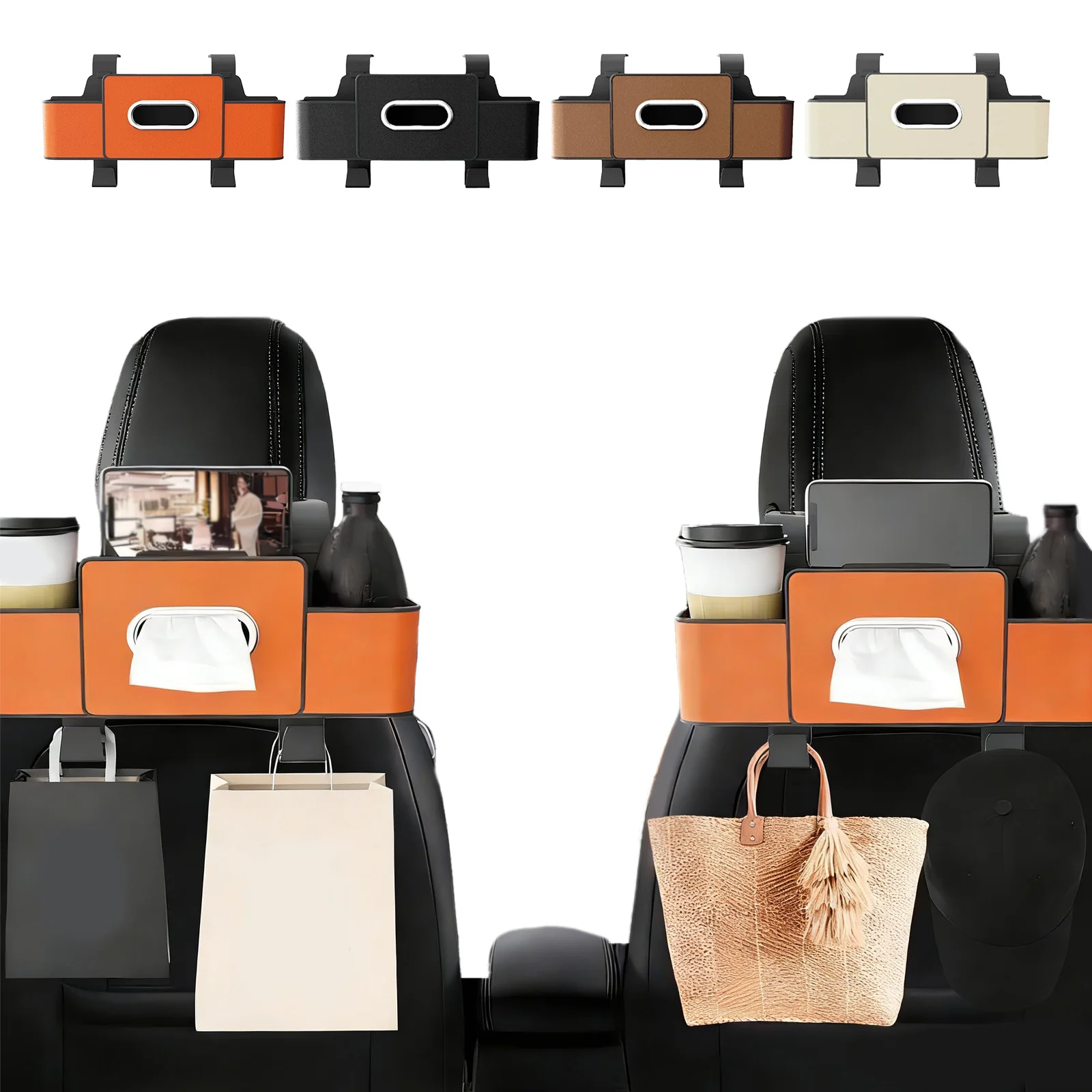 

Car Backseat Organizer Multifunctional Car Seat Back Tissue Box and Storage Hook with Cup Holder with Tissue for Phones Snacks