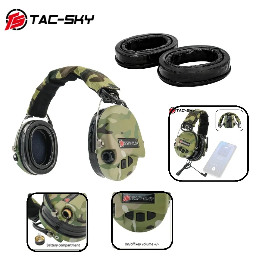 TS TAC-SKY Walkie-Talkie Headset, Suitable for SORDN IPSC Hunting Airgun Shooting MC & Silicone Replacement Ear Pads
