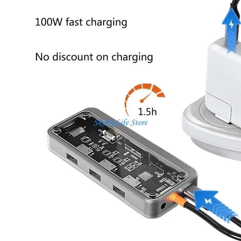 

E65E USB C HUB 10 в 1 алюминиевый USB C -Dock Station для VGA CARD Reader/RJ45/PD USB C HUB 10 Адаптер портов