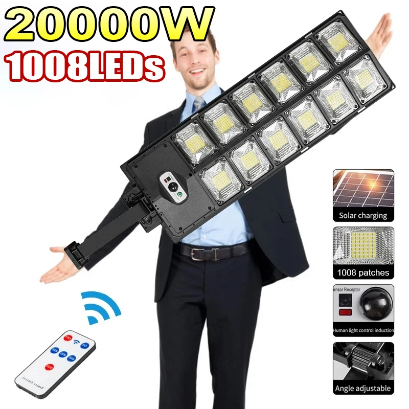 

20000 Вт 2000000LM Солнечный свет для уличной солнечной лампы Солнечный свет Датчик движения Свет с дистанционным управлением Водонепроницаемый уличный настенный светильник для двора