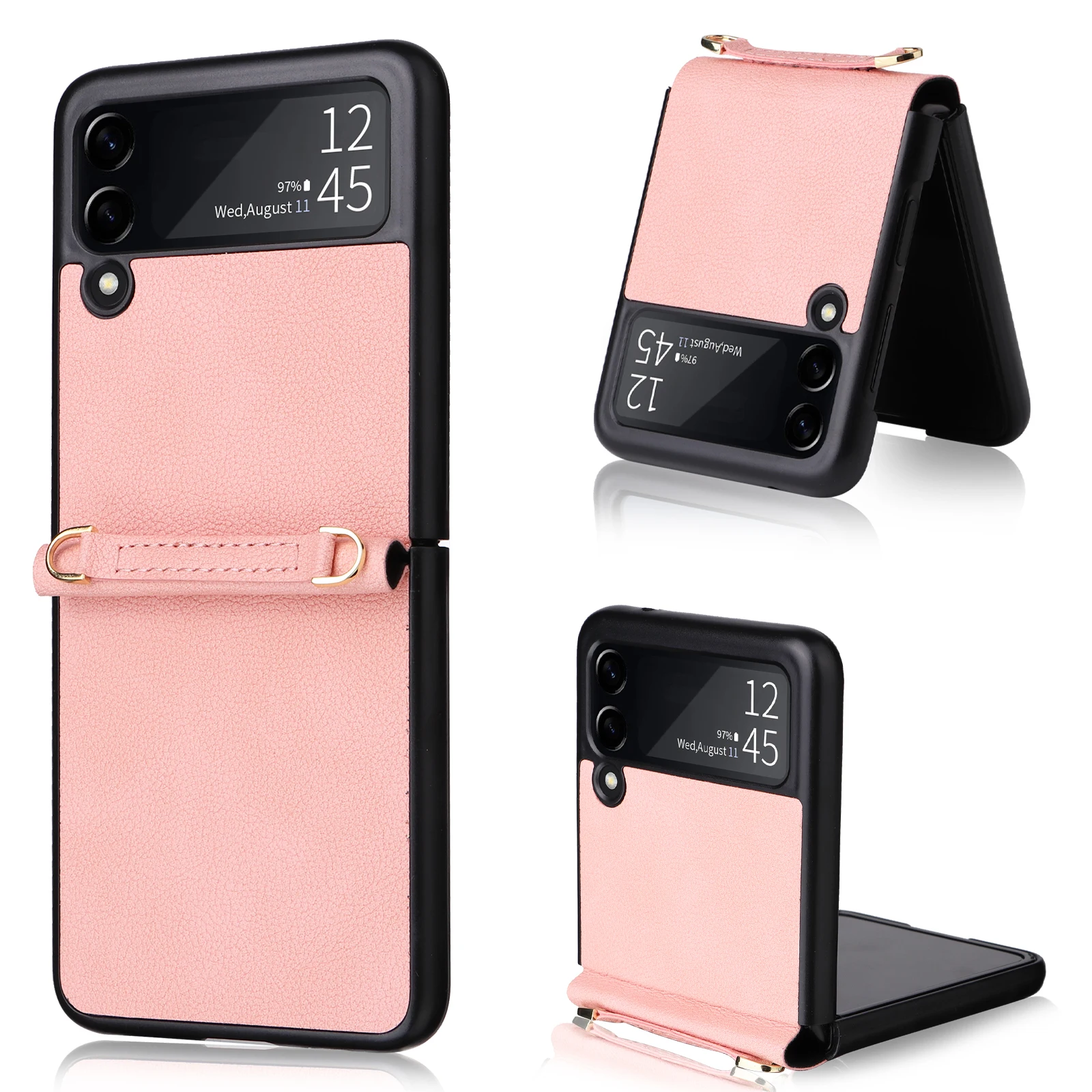 Anti-Drop Precise Cutout Leather Wallet Case for Samsung Galaxy Z Flip4 Flip 4 Flip3 Flip 3 5G Zflip4 Phone Strap Cover Cases