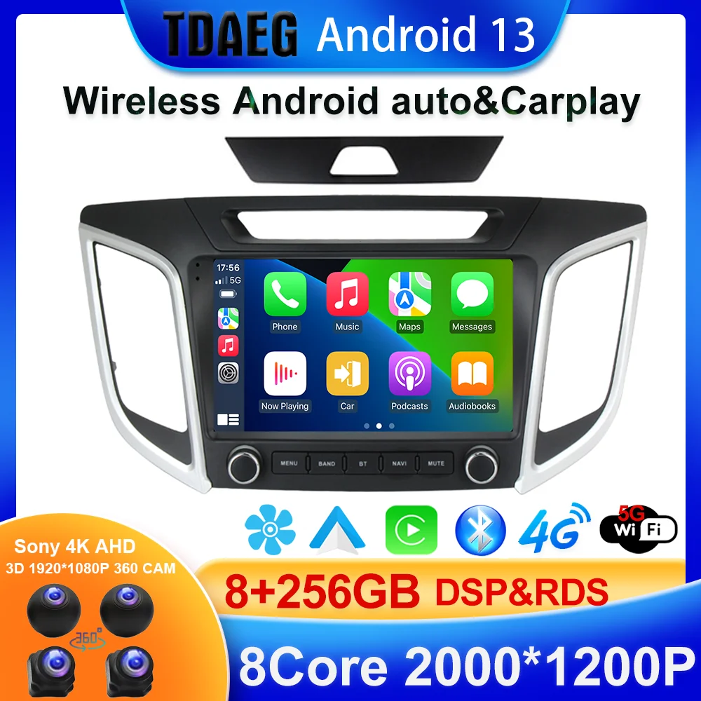 

8G 256G Android 13 All In One Car Multimedia Player Intelligent GPS System For Hyundai CRETA IX25 2014 2015 2016 - 2019 DSP RDS