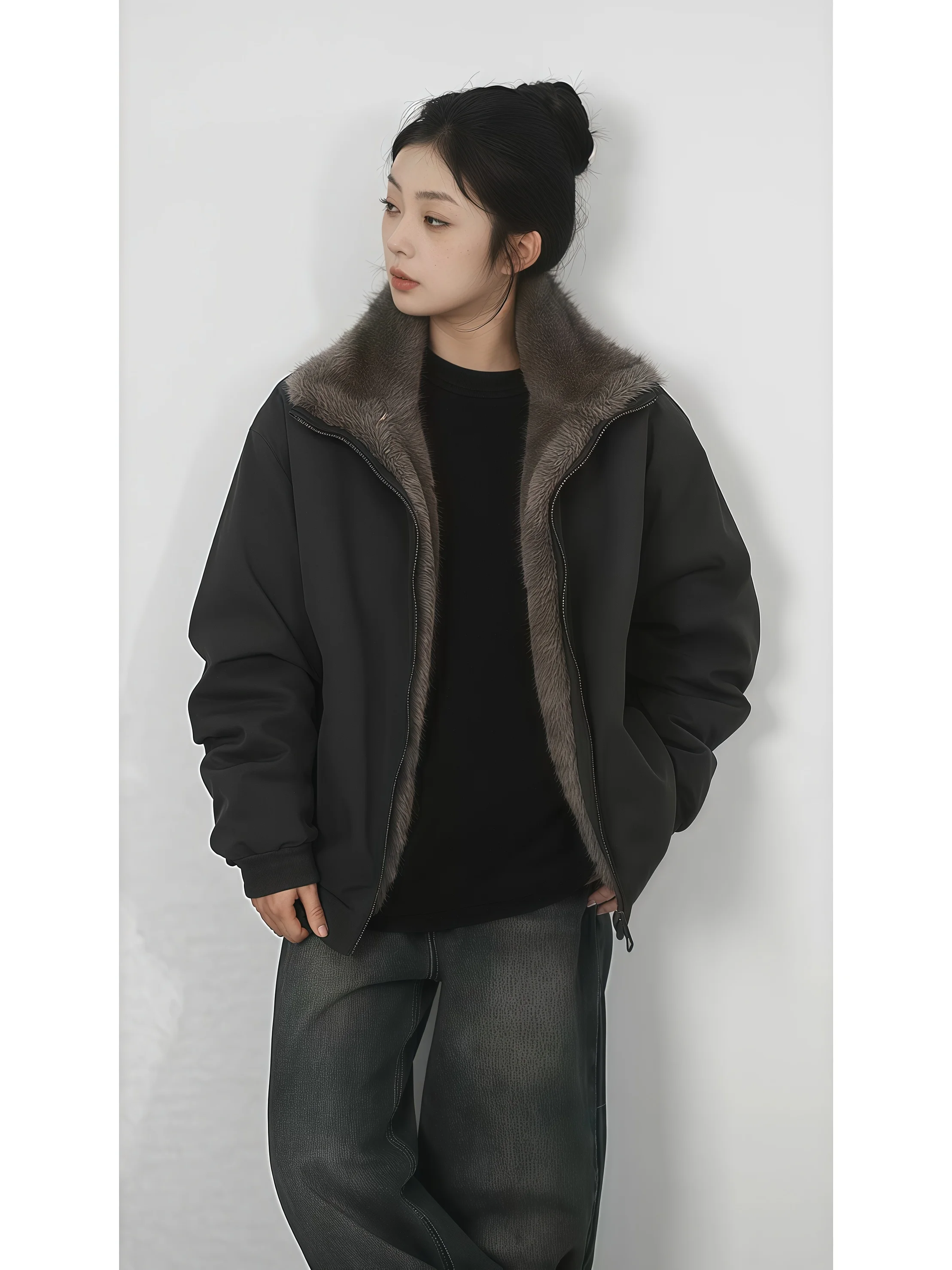 

Двусторонняя утепленная куртка Mountain Eagle с подкладкой из искусственного кроличьего меха и хлопка, с воротником-стойкой