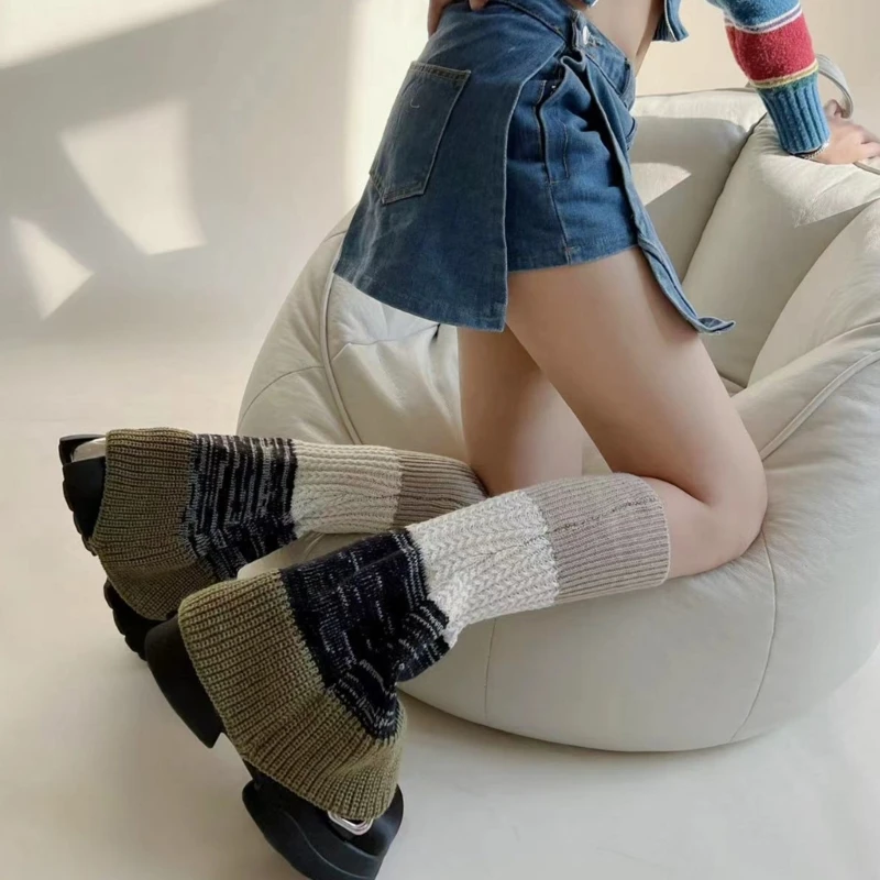 Harajuku Y2k Bein Tragen Ausgestellte Gestrickte Beinlinge Waden Länge Socken Punk Mädchen Streetwear Bein Abdeckung Casual