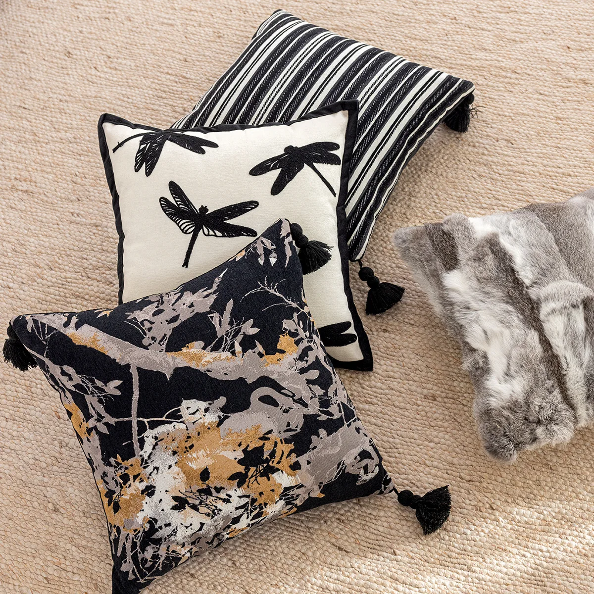 

45x45cm New Chinese Style Embroidery Tassel Throw Pilloecover Premium Cushion Cover Birds Paying Homage Decoration Pillowcase