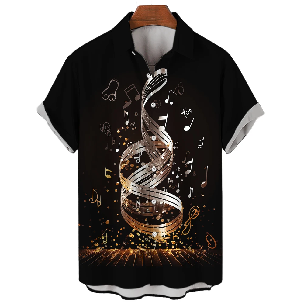 

Music Shirt For Men 3D Print Musical Notation Pattern Tees Oversized Streetwear Summer Short Sleeved Casual Men Hawaiian Shirts