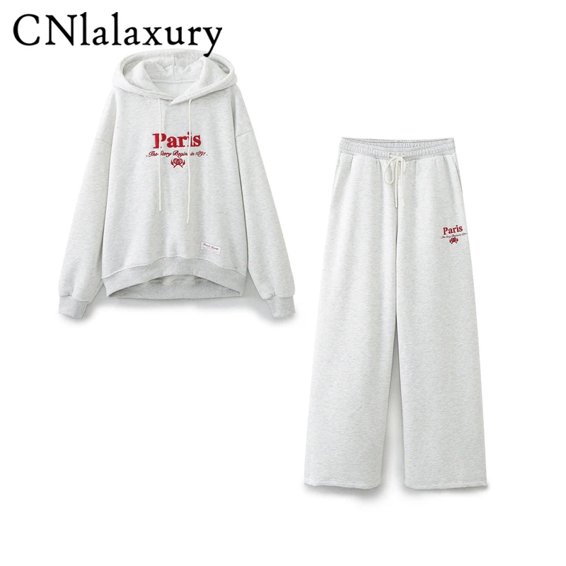 CNlalaxury Spring 2 Piece Set Tracksuit Women Sportwear Fleece Hoodies Pullover Sweatshirts Baggy Trousers Jogger Pants Outfits