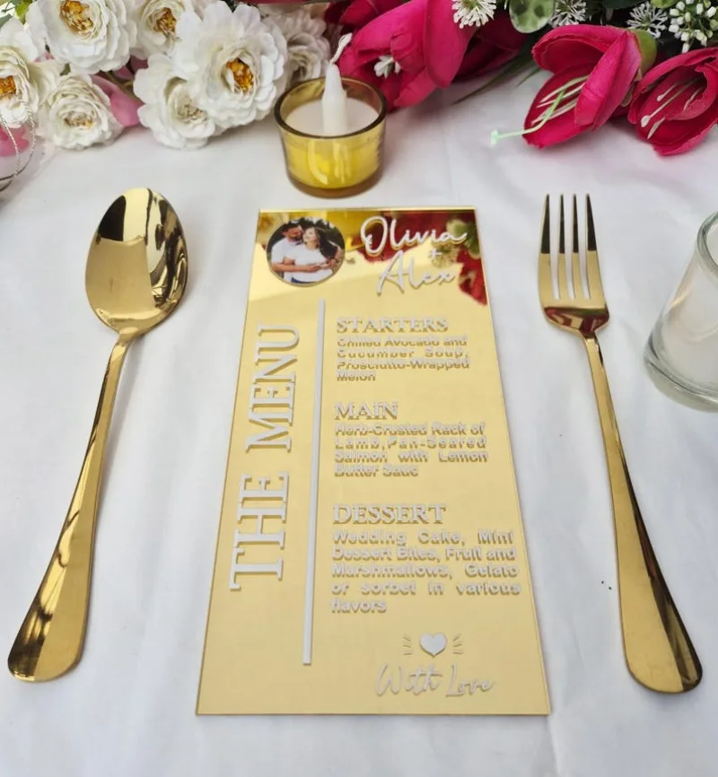 Acrylic Gold Mirror Menu Card Wedding Menu Acrylic Wedding Menu Card