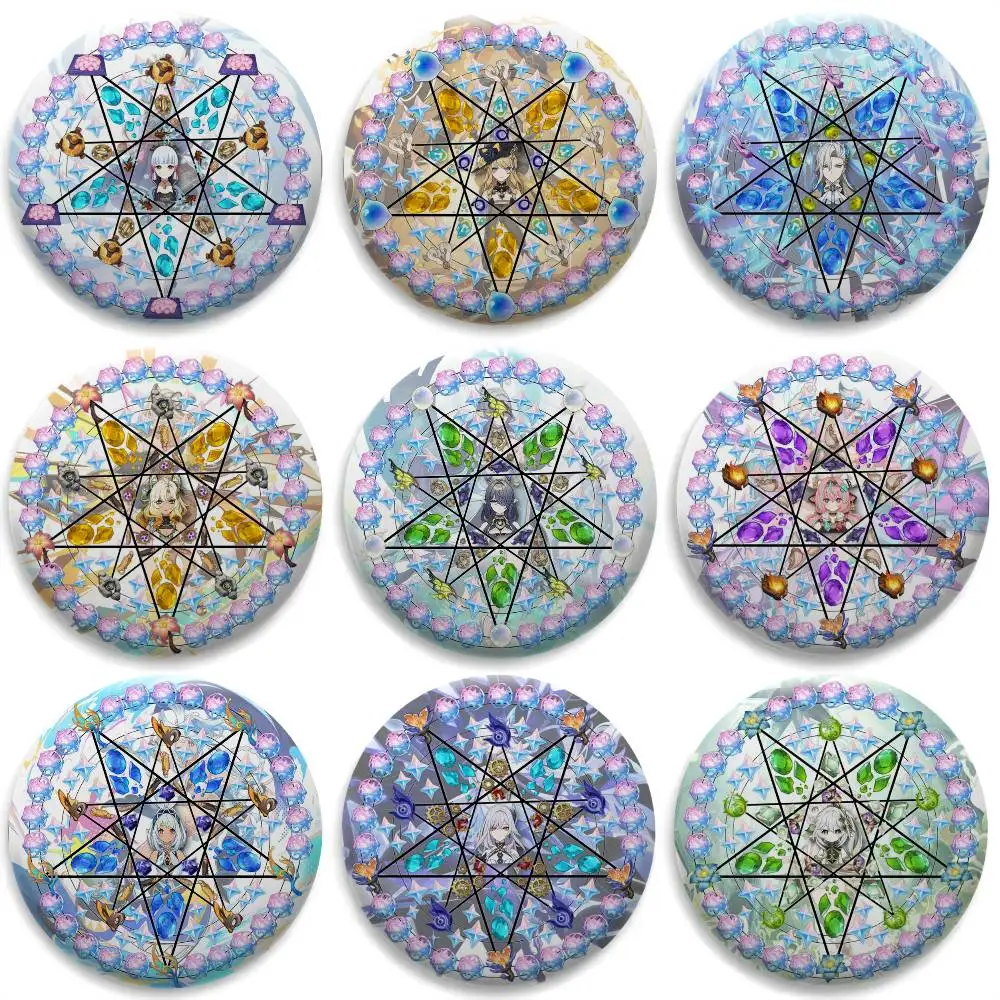 

Genshin Impact Raw Stone Badges Round Exquisite Badge Brooches Creative Pins For Clothes Hat Backpack Gift Accessories