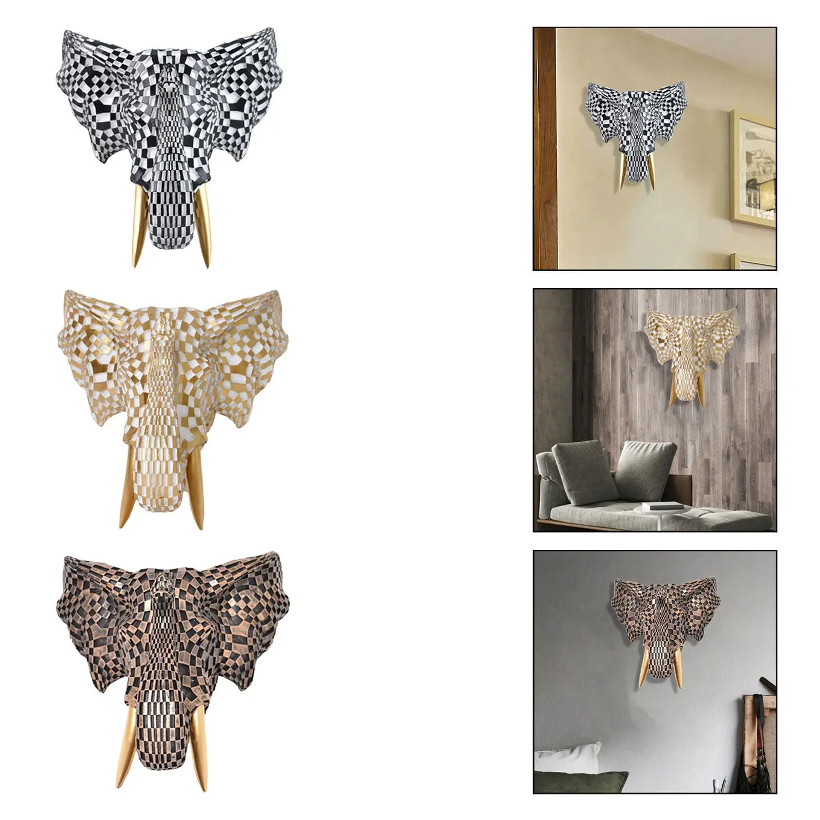 

Modern Elephant Head Wall Decorative Sculpture Resin Art Centerpiece for Entryway Living Room