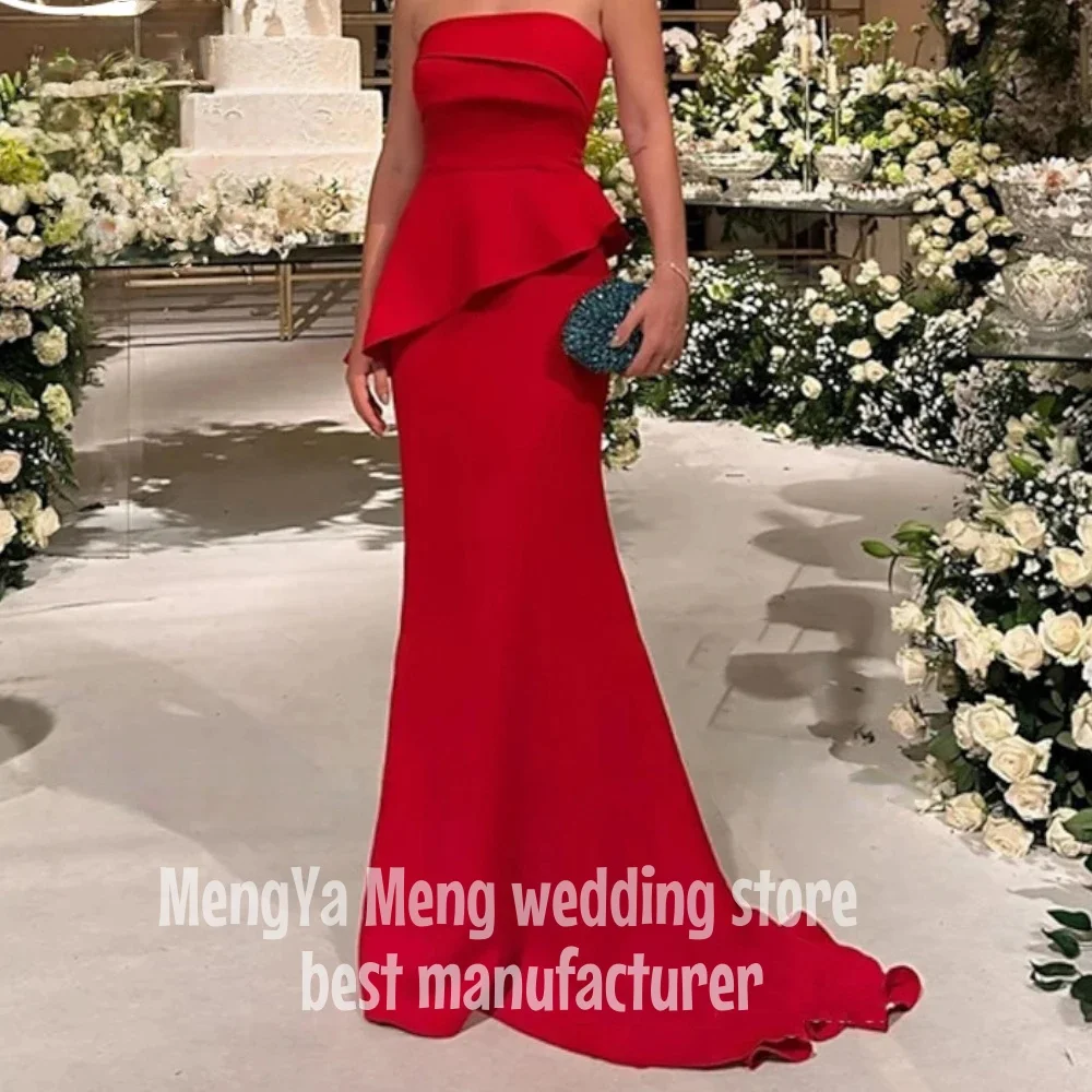 

ZHUISHU Elegant Red Strapless Prom Dress 2025 Sleeveless Ruffles Mermaid Pleat Sweep Train Evening Dress Customized Party Dress