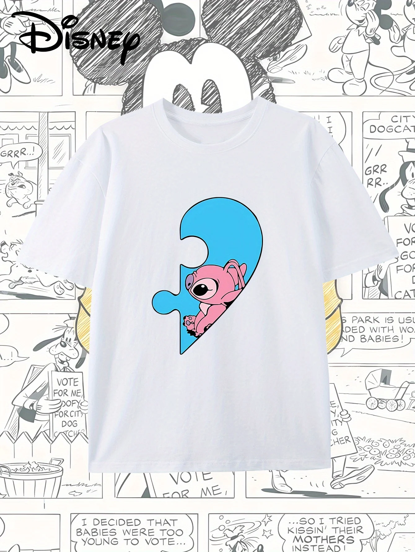 

2025 Disney Pattern Printed Women's Casual Comfortable Unique Smiling Face Black Round Neck Short Sleeve T-shirt