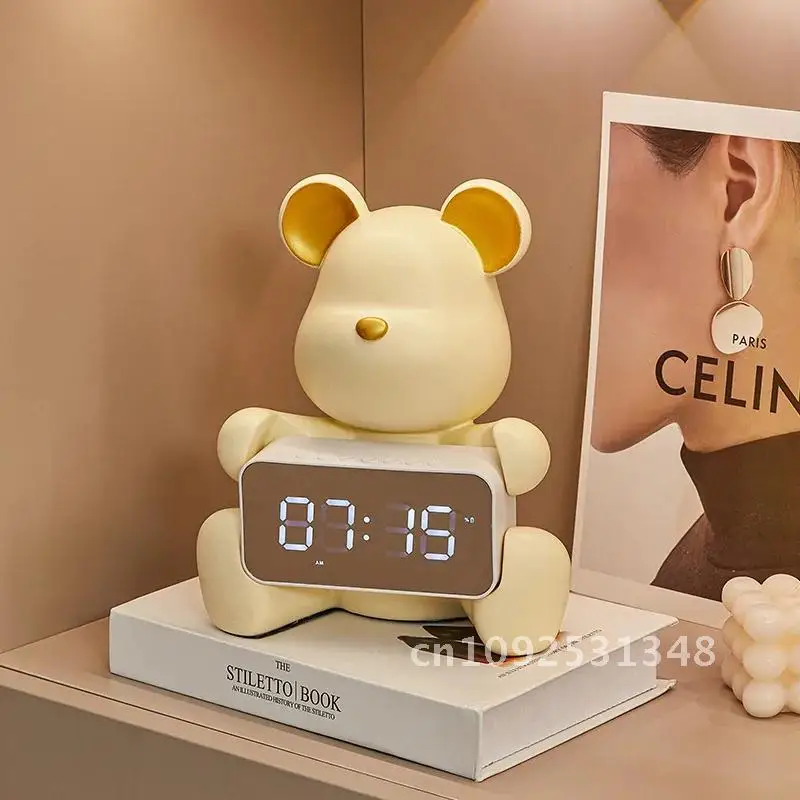 Cartoon Violent Bear Electronic Alarm Clock Living Room Bedroom Bede Table Desktop Watch Luminous Mute Digital Decoration Clock