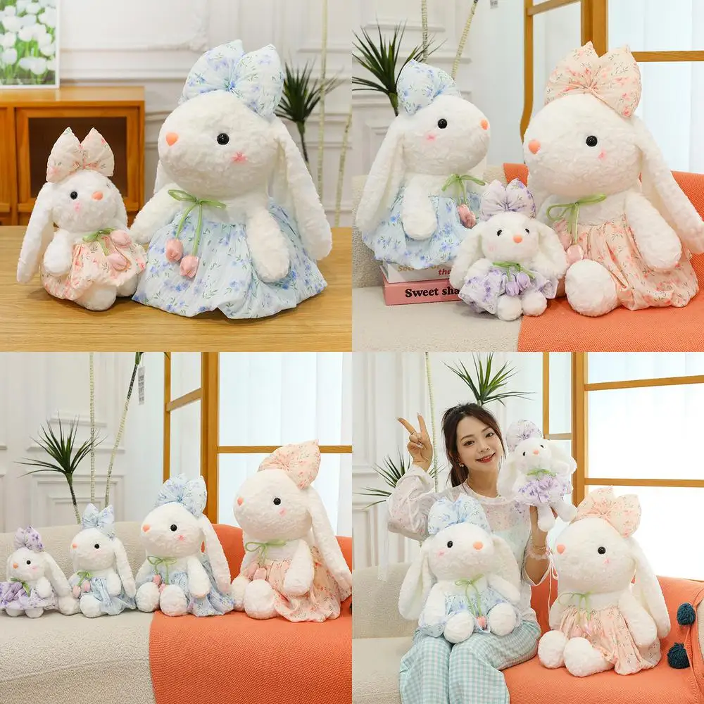 

Kawaii Plush Bunny Stuffed Doll in Floral Dress Cute Rabbit Toy for Kids Birthday Gift Soft Cuddly Amigurumi Playtime Companion