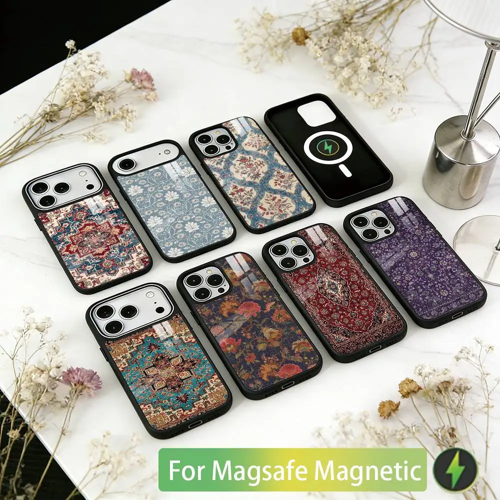 

Persian Carpet Floral Pattern Phone Case For iPhone17,16,15,14,13,12,11 Plus,Pro Magnetic with Magsafe Wireless Charging