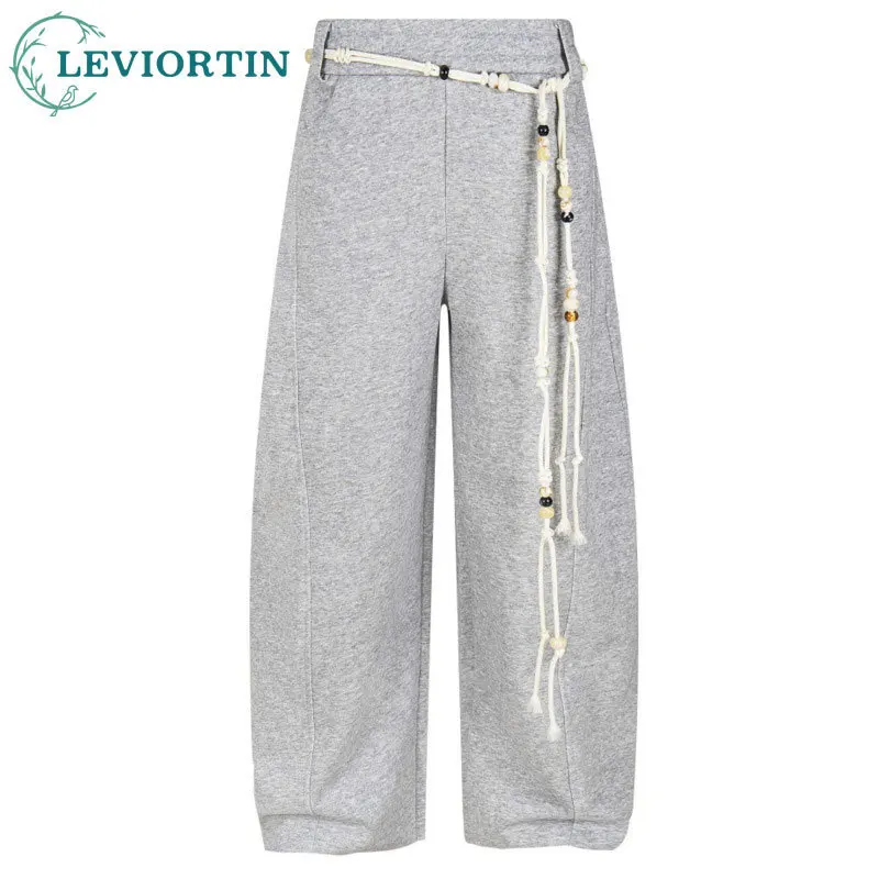 

Свободные широкие брюки, мужские модные брендовые брюки с бисером на талии и веревкой, дизайн, спортивные повседневные длинные брюки