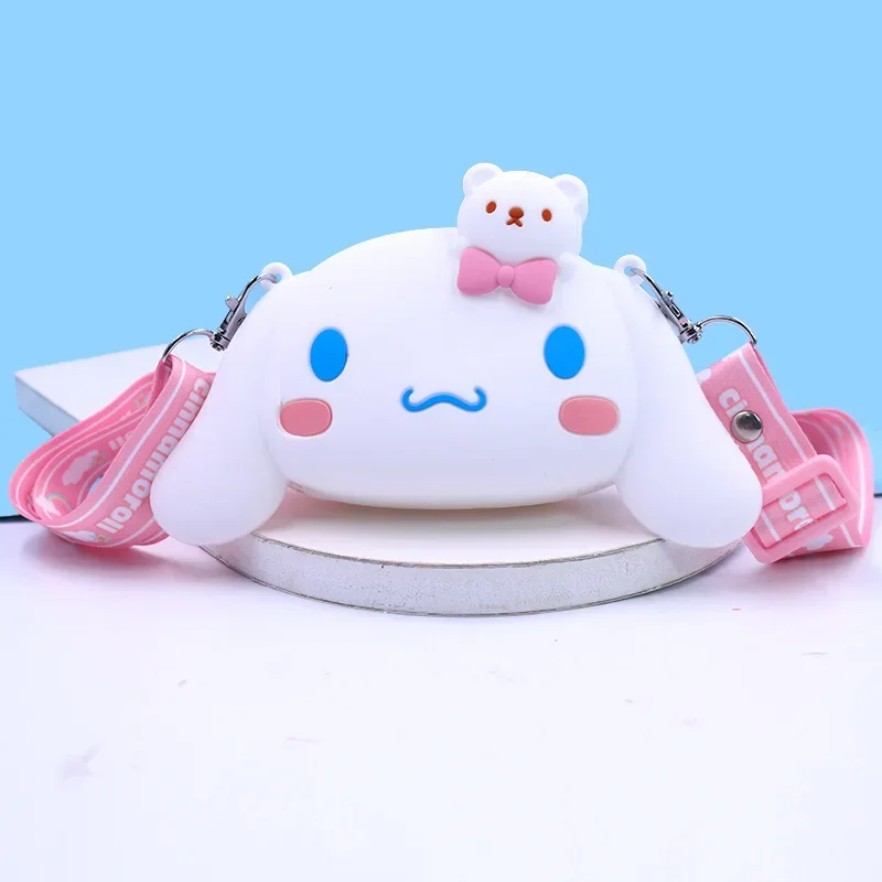 New Sanrio Cinnamoroll Kuromi My Melody Kitty Silicone Coin Purse Shoulder Cartoon Anime Bag Gift for Kids