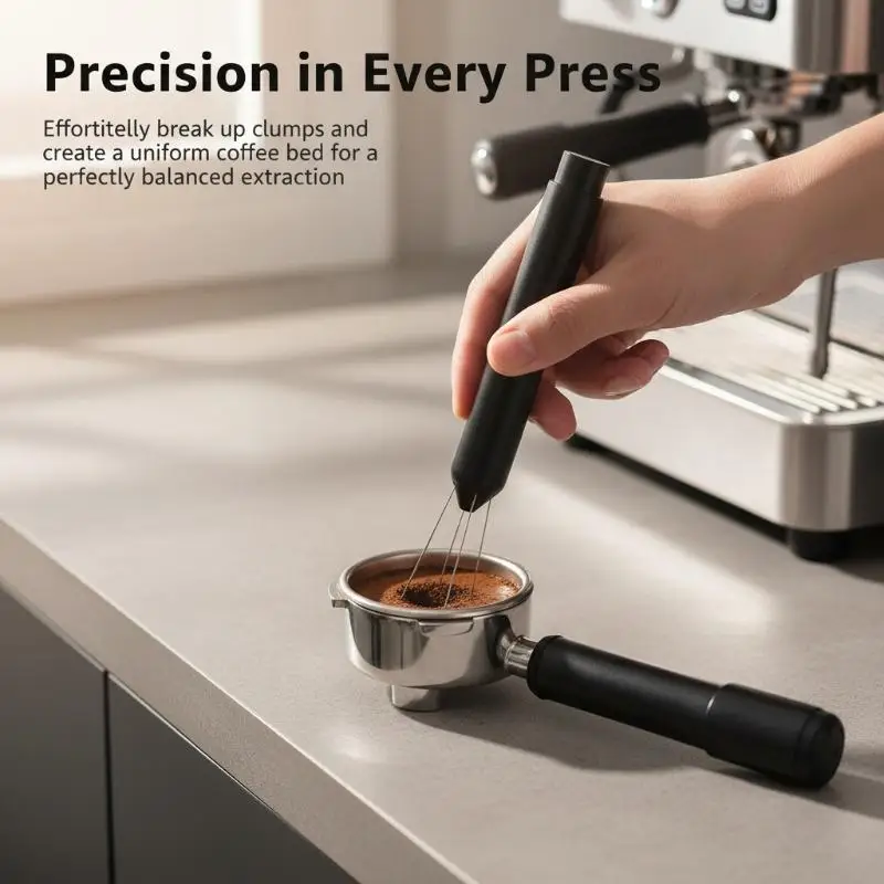 Barista Espresso Needle Tamper 8 Retractable Stainless Steel Pins for Coffee Grounds Distribution Home Use