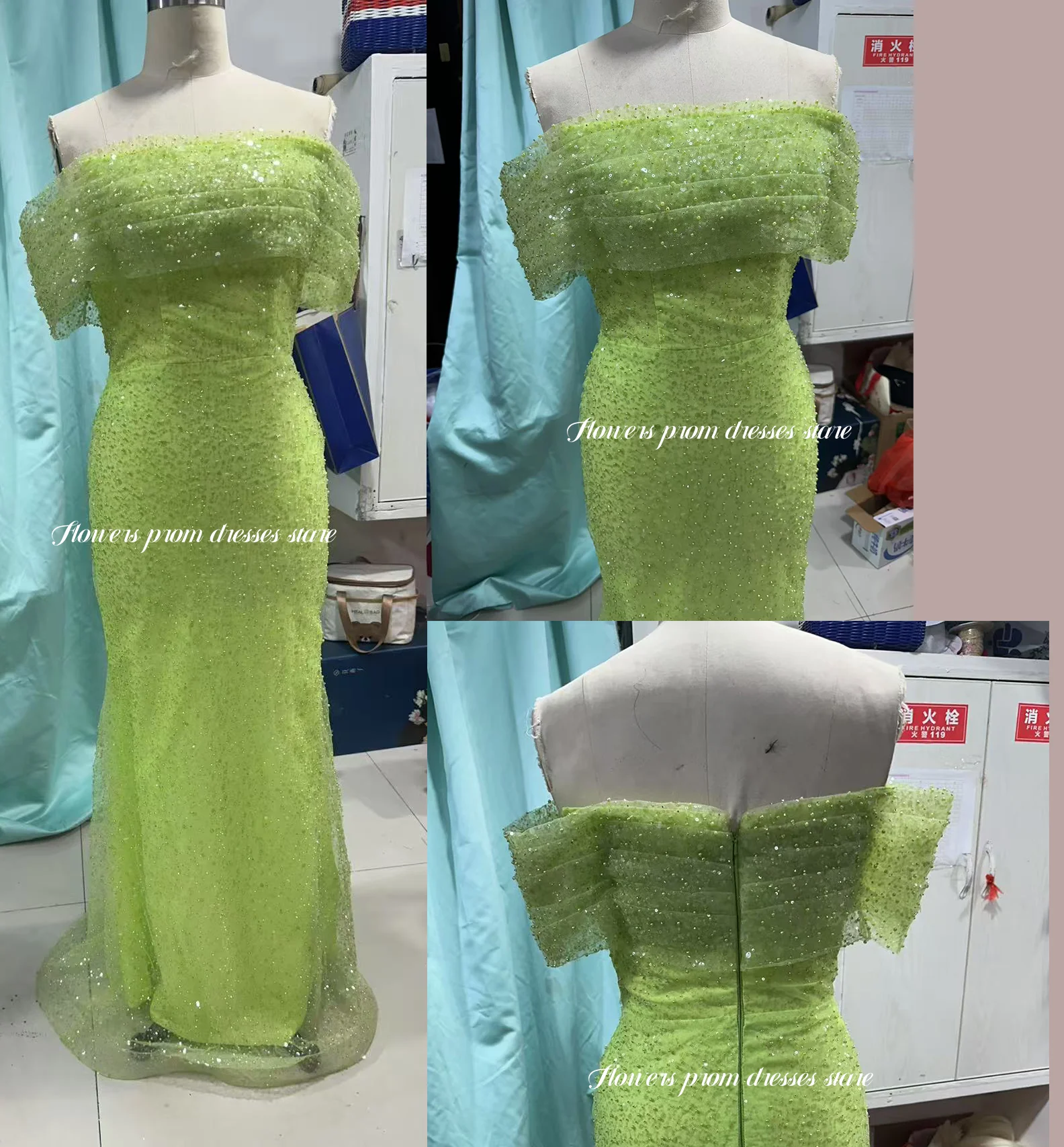 Flowers Off Shoulder Party Dress Glitter Evening Dress Mermaid Sequin Party Dress Brilliant for Women Vestidos Customized image 2