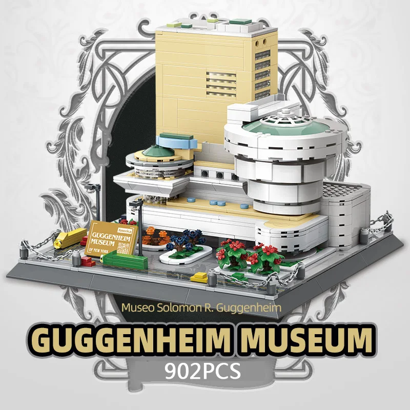 Amerika Serikat Seni Modern Arsitektur Blok Bangunan Museum Guggenheim Model Set Batu Bata Konstruksi Mainan Koleksi untuk Hadiah