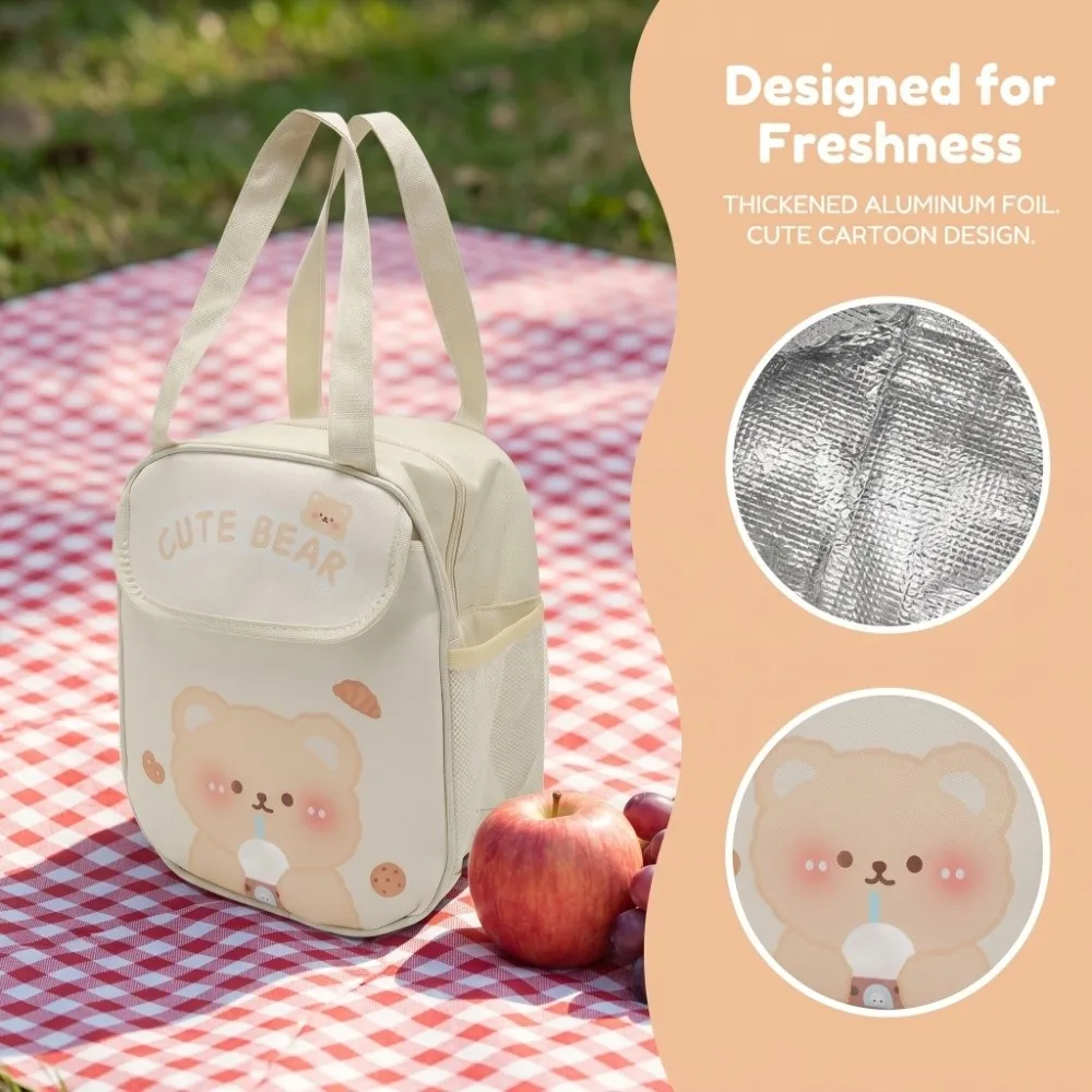 9.2 x 5.3 x 7.3in Insulated Lunch Bag Thickened Liner Handheld Carry Aluminum Foil Meal Bag Durable Fabric Large Capacity