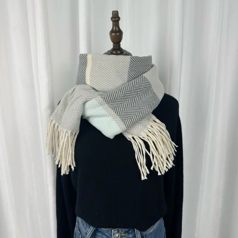 Thickened Twill Cotton Scarf Korean Sweet Warm Imitation Cashmere Scarf Autumn and Winter Shawl Neck Scarf for Women Fashionable