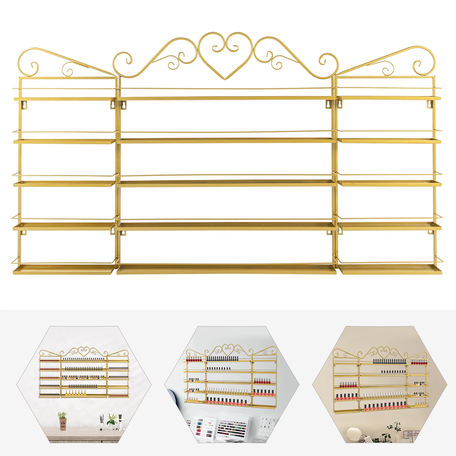 5 Tiers Wall-Mounted Nail Polish Storage Racks, Metal Nail Polish Holder Cosmetic Display Case, Lipstick Perfume Wall-Mounted Shelf, Fits for Home Spa Nail Salon Shop