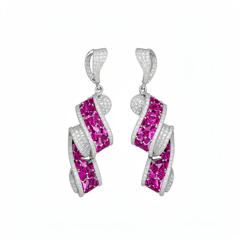 Wine stained roses, double pleated ribbon earrings light luxury atmosphere banquet haute couture earrings temperament heavy
