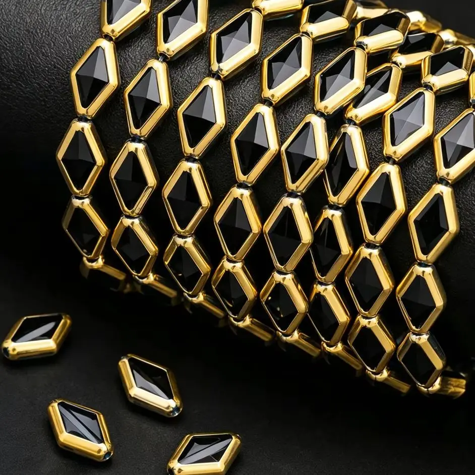 11x15mm 10/20/30Pcs Black Rhombus Crystal Glass Beads for Making DIY Bracelets Necklaces Keychains Various Jewelry Accessories