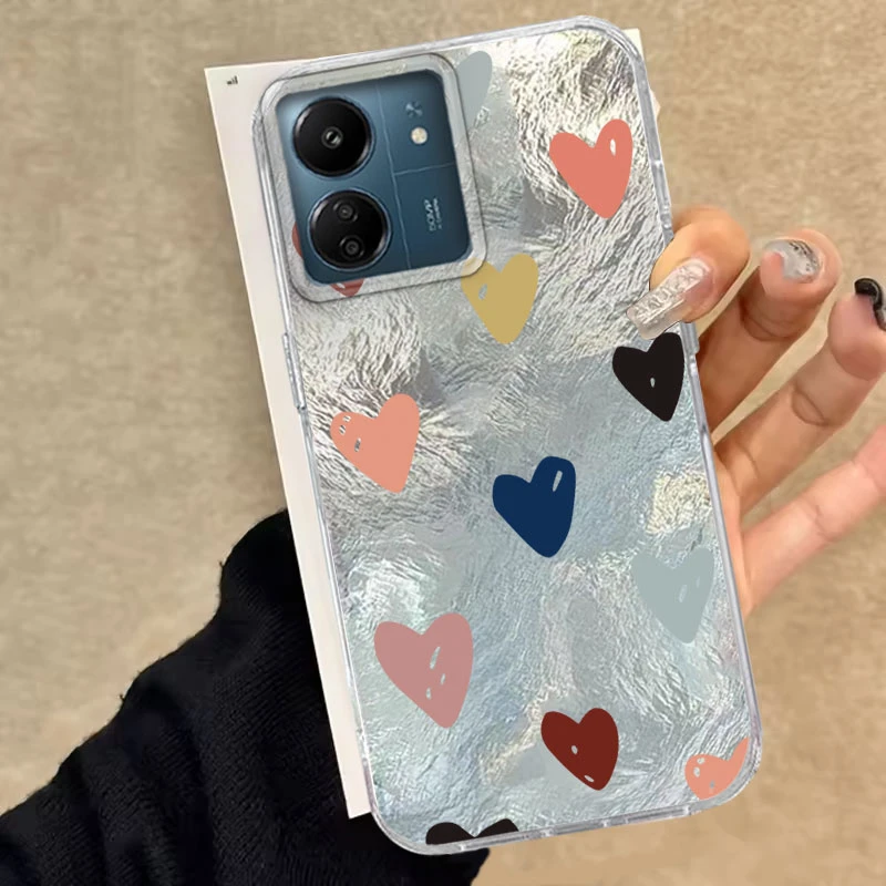 샤오미 포코 X3 X3 Pro X5 Pro X6 M6 M6 Pro M2 Pro M5S C61 C65 폰 케이스 귀여운 하트 소용돌이 패턴 심플 패션 커버