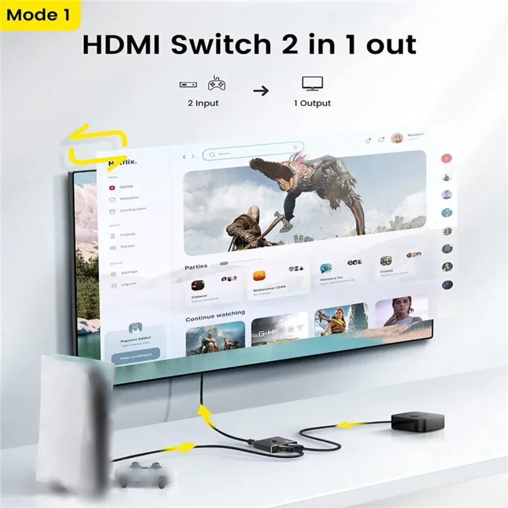 8K 60 هرتز HDMI متوافق مع التبديل الفاصل ثنائي الاتجاه 4K 60 هرتز HDMI الجلاد 1x2/2x1 للكمبيوتر المحمول Xbox PS3/4 لمراقبة العارض