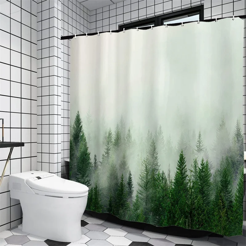 Forest Green Shower Curtain with Hooks, Extra Long, Mold and Mildew Resistant, Bath  Liner, Tree Print