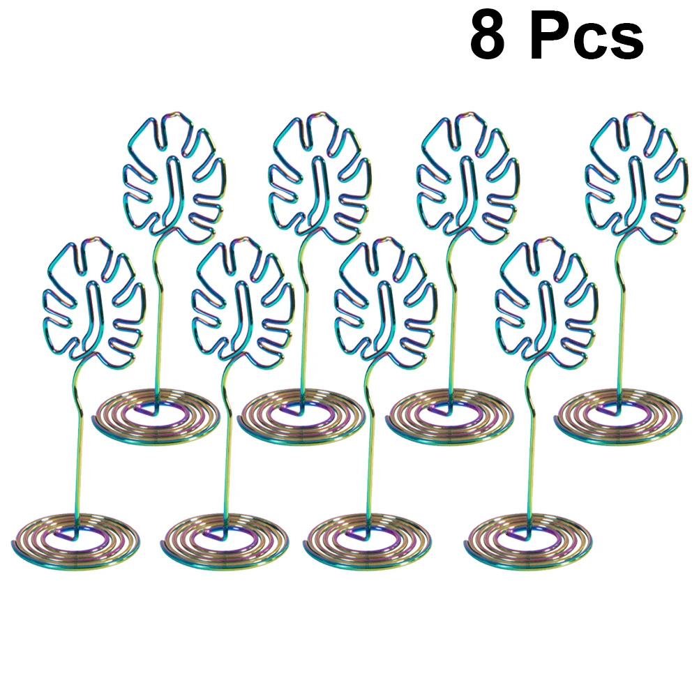 

8pcs Business Card Holder Monstera Metal Desk Accessories Sturdy Table Number Memo Paper Clip Wedding Supplies