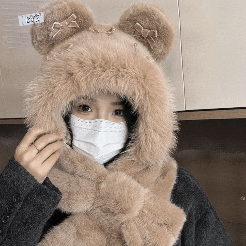 

Casual Fluffy Bow Ear Protection Hat Thickened Ear Protection Beanies Cap Windproof Keep Warm Lei Feng Cap Children