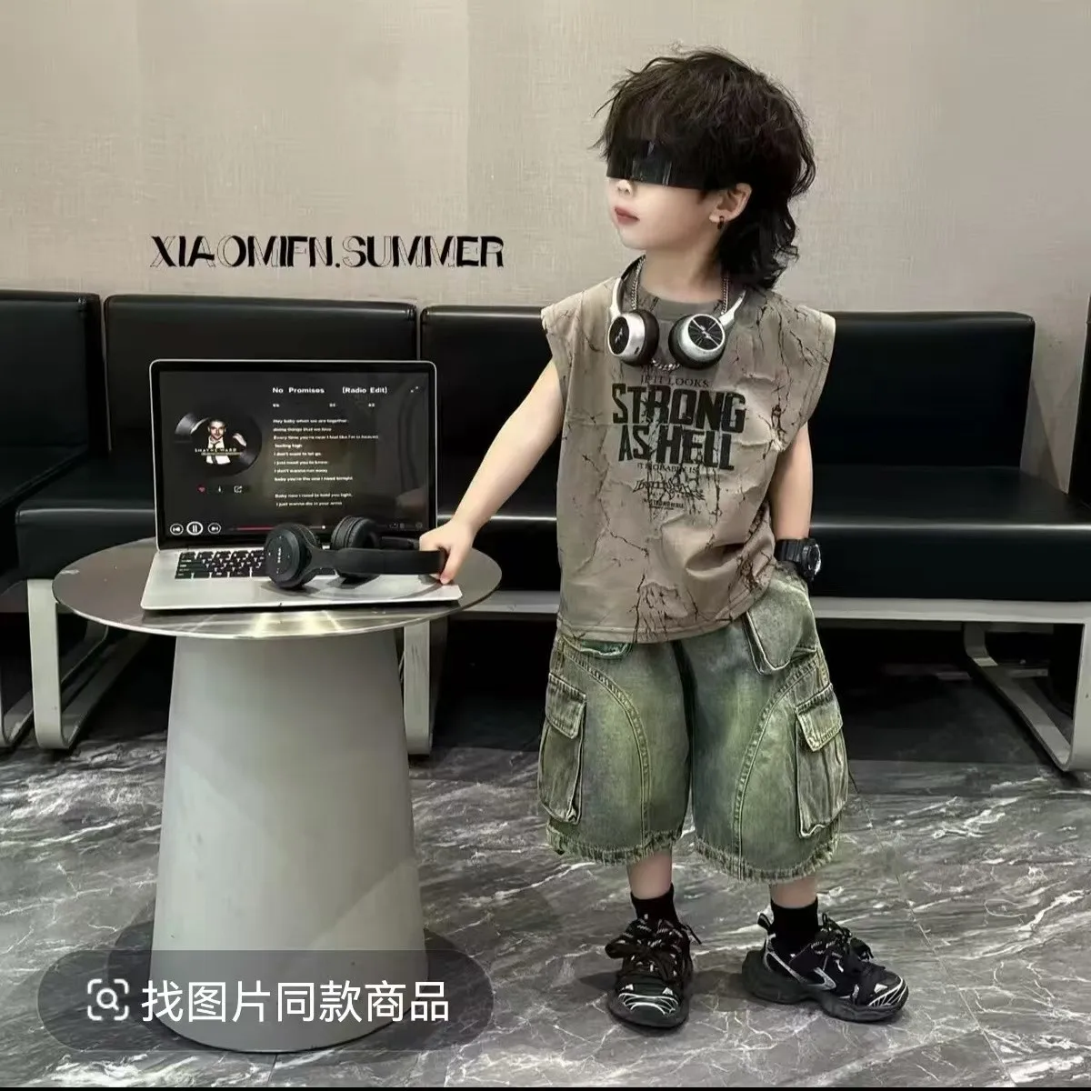 Children's Summer Set Fashion New Boys' Thin Tie Dyeing Sleeveless T-shirt+Cowboy Shorts Two Piece Set