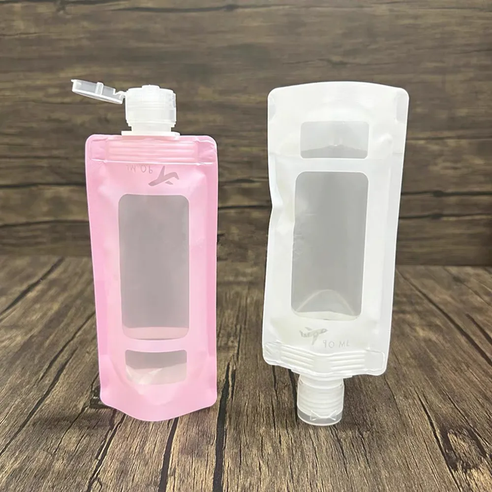 10pcs/lot 90ml Pouch Travel Bottles Packaging Bag Stand Up Spout Pouch Plastic Hand Sanitizer Lotion Shampoo Makeup Fluid Bottle