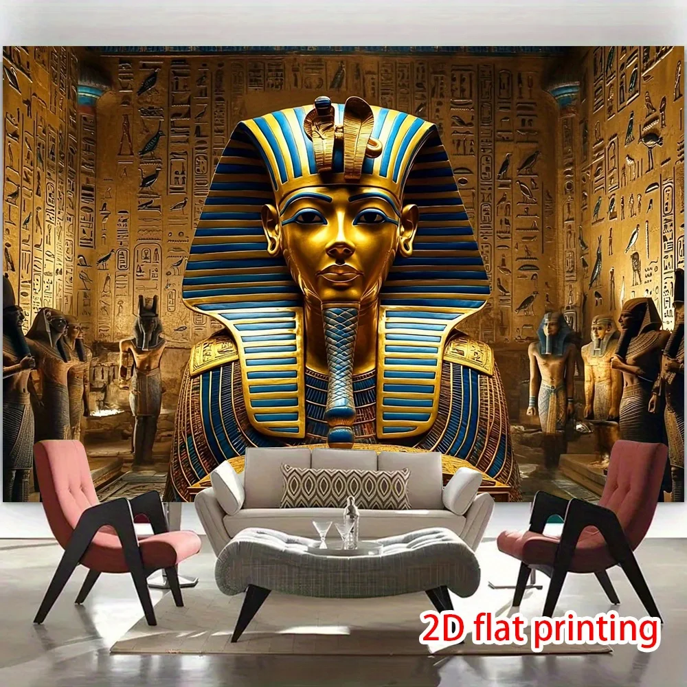 Ancient Egyptian Pharaoh Tapestry, Hieroglyphic and Pyramid Wall Art for Themed Parties and Cultural Home Decor