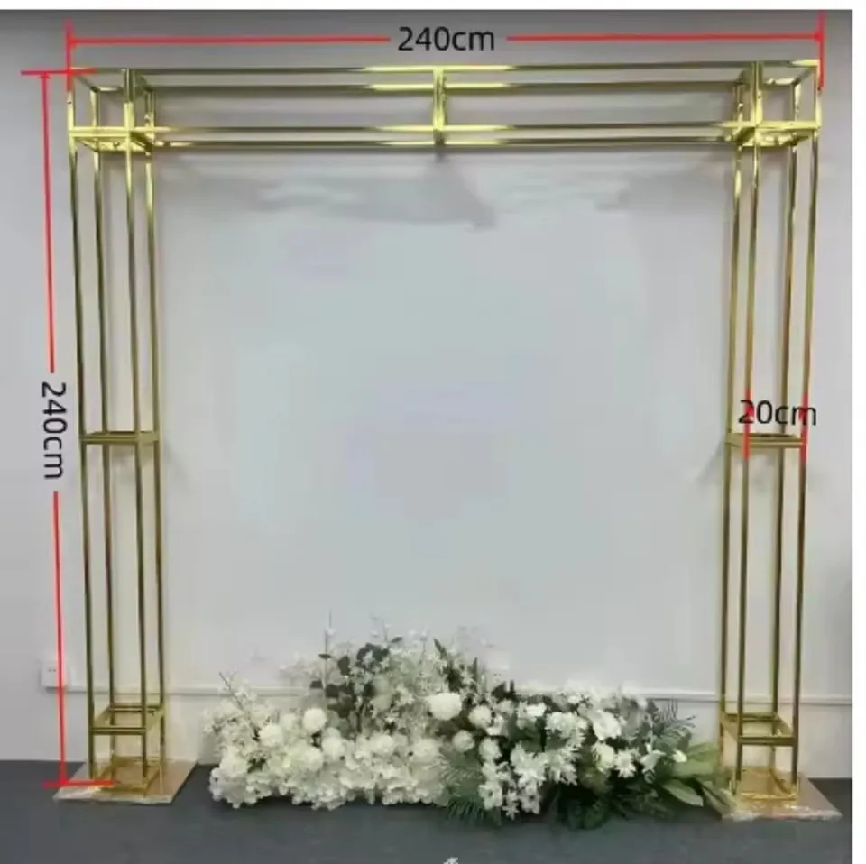 1 glänzender, vergoldeter Eisenrahmen, quadratischer Paravent, Hochzeitshintergrundrahmen, dekorativer Blumenständer, Bühnenausstattung für Veranstaltungen – Detail 12