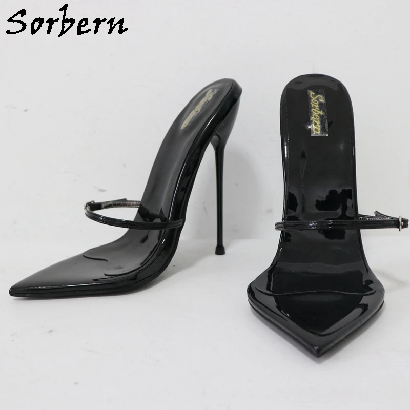 Sorbern 14cm Metal High Heel Slippers Women Night Club Party Heels Ladies Slides T Show Sandals Sissy Boy Footwear