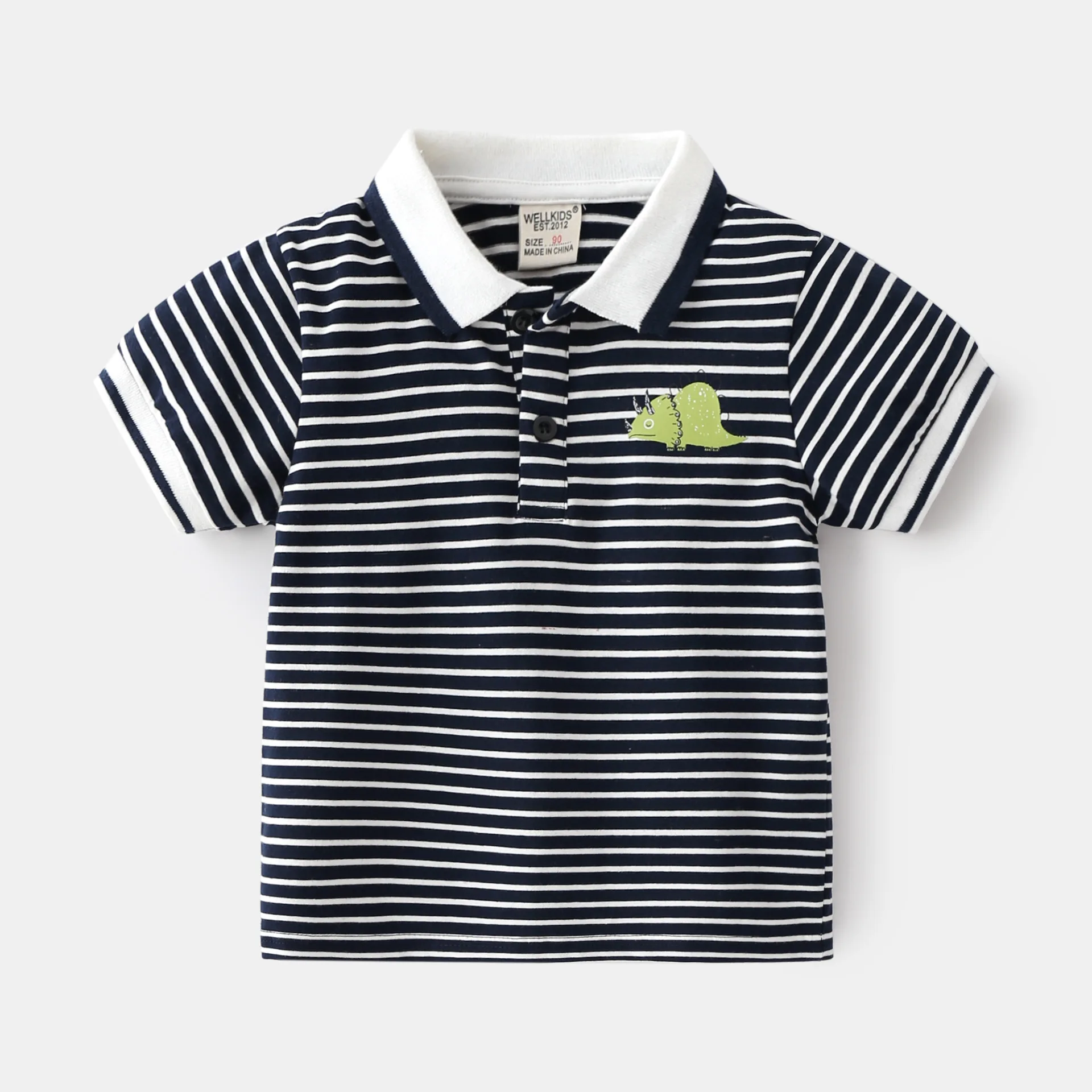 Summer Boys Short Sleeve Casual Cotton Cartoon Embroidered T-shirt, Children's Contrast Color Striped Polo Shirt Top 3-8 Years image 6