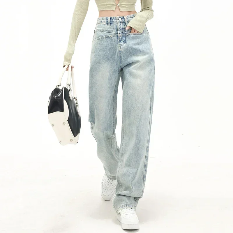 

Lady Comfortable Wide Leg Pants 2025 New Woman Straight Leg Casual Jeans Girls Korean Fashion High Waist Harajuku Denim Trousers
