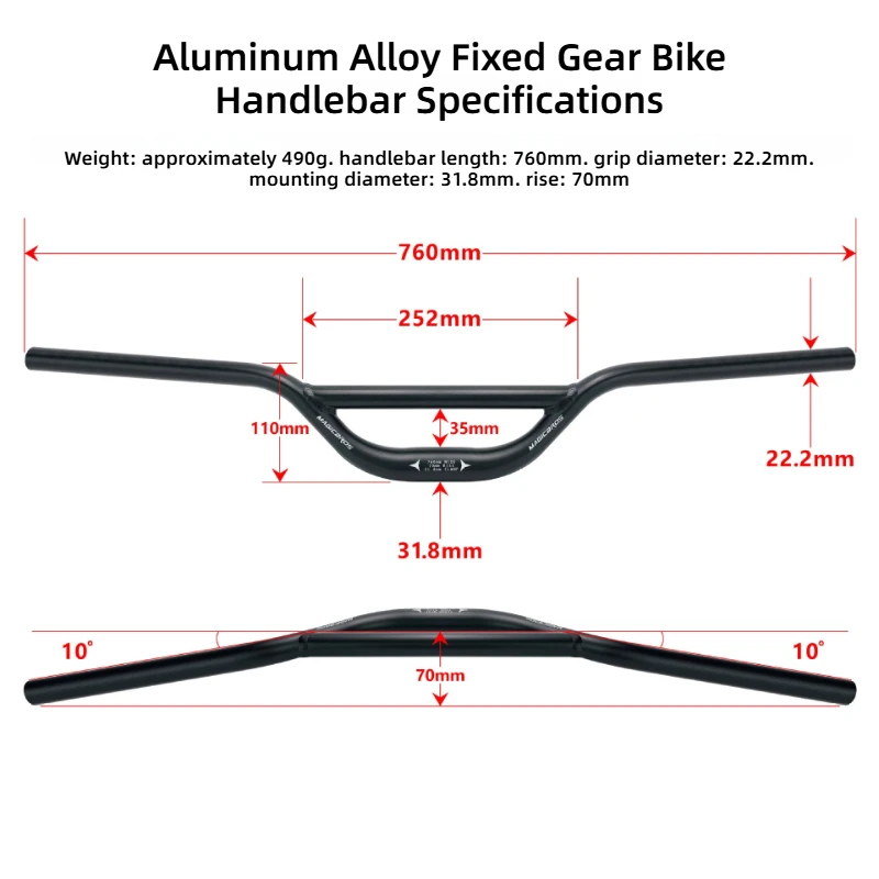 MAGICBROS 31.8x760mm Aluminum BMX Handlebar for Fixed Gear & MTB - Anodized Matte Black, Durable Welded Build Wear Resistant