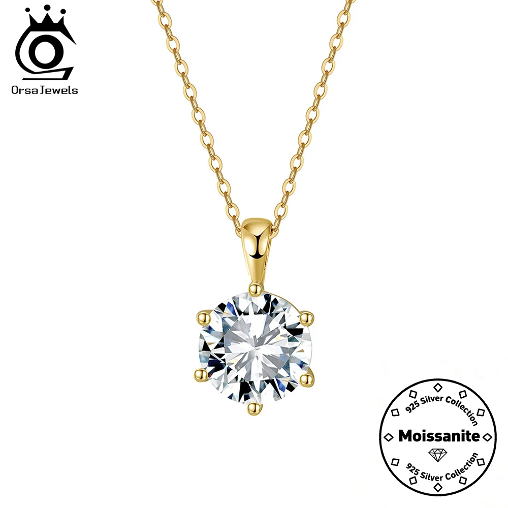 

ORSA JEWELS S925 Sterling Silver 1/2/3/4CT Moissanite Diamond Pendant Necklaces Girls Shiny Round Shape Fine Jewelry Gift SMON04